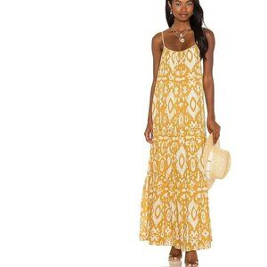 BB Dakota X Steve Madden Yellow White Turtle Island Print Tiered Maxi Dress NWOT